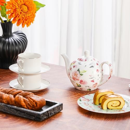 30oz Porcelain Floral Teapot, 3-4 Cups for Tea