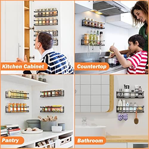 Bunoxea Spice Rack Wall Mounted 4 Pack, For Spice Jars & Seasonings,Black