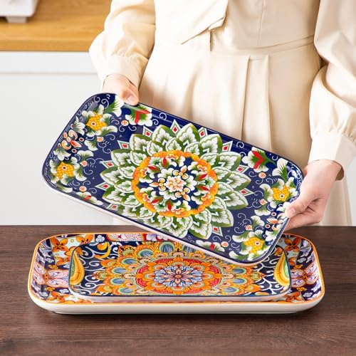 vancasso Serving Platters Set of 3, 16"/14"/12" In Rectangular Trays Boho