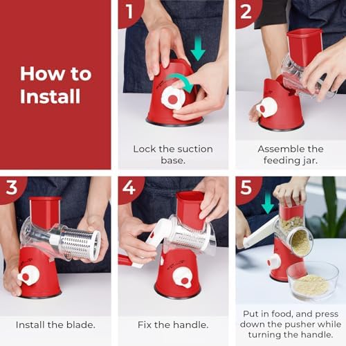 X Home Rotary Cheese Grater for Kitchen, Red