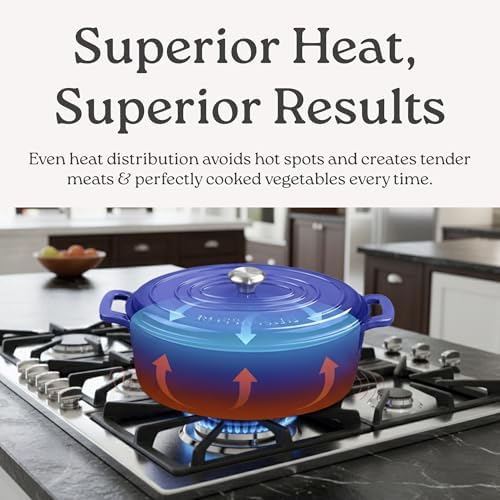ROSSALLINI Signature Enameled Cast Iron Oval Dutch Oven | Non-Stick Serving Pot with Tight Fitting Lid for Perfect Roasting, Baking, Sauteing, and Bread Making | 15.5Q [Red]
