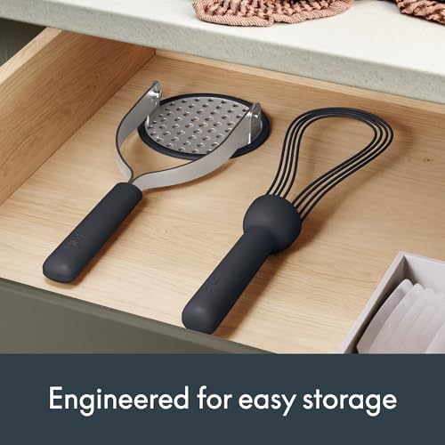 bella 2 Piece Fold Flat, Non-toxic, Masher and Whisk, Slate