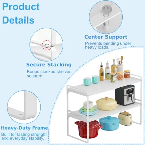 Expandable Kitchen Cabinet Shelf Organizer, Stackable Metal Storage Shelves