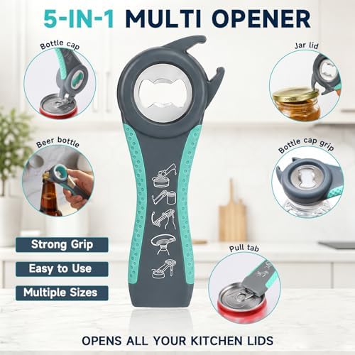 KORCCI Jar Opener for Weak Hands, Seniors with Arthritis, 3-Piece Set with 5-in-1 Bottle Opener, Can Opener & Non-Slip Rubber Gripper Pad, Easy Grip Lid Opener for Arthritic Hands