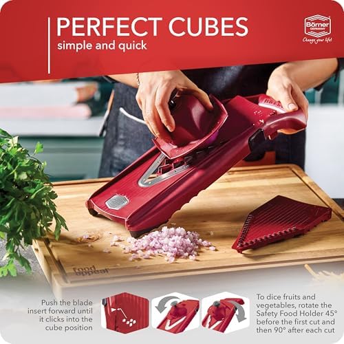 Börner Mandoline Slicer V5 (Starter Set) • Vegetable V-Slicer for Slices, Sticks & Dices in Various Sizes • With Stainless Steel V-Blade • Adjustable Kitchen Slicer • Color: Red