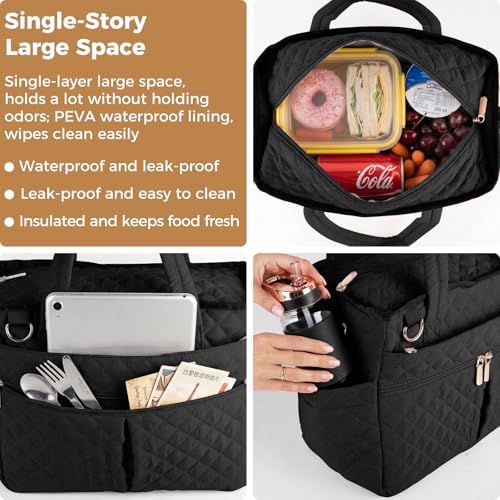 Large Lunch Box for Women, Insulated Lunch Bag for Work, Black