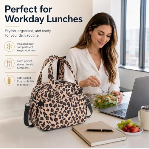 CAMTOP Lunch Box for Women Men Insulated Lunch Bag Lunch Tote Bag Leakproof Thermal Cooler Large Capacity for Travel Work School Picnic (Leopard Khaki Plaid, Medium)