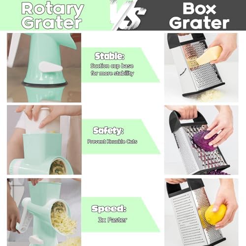Cheese Grater with Handle,Multifunctional Rotary Cheese Grater