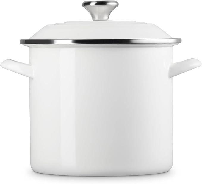 Le Creuset Enamel on Steel Traditional Stockpot, 8 qt., White with Stainless Steel Knob