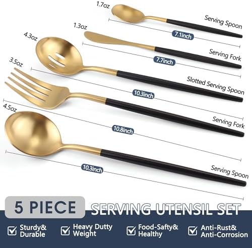 Blackgold Serving Utensils Set, 5pc Stainless Steel Serving Spoons
