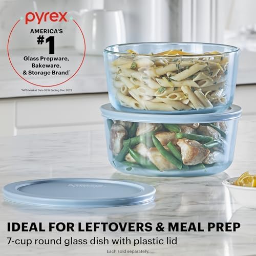 Pyrex Colors Tinted (7 Cup) Large Round Food Storage Container with Lid