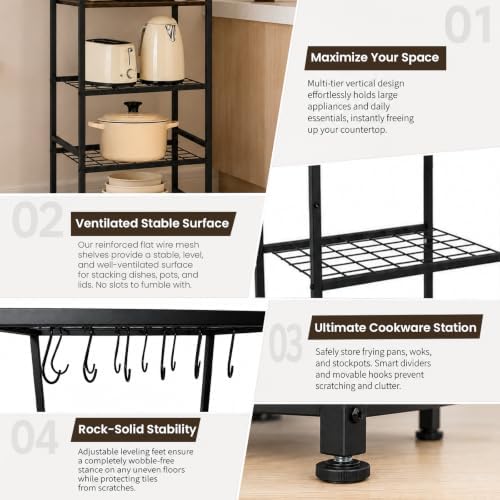 DALEMHOME Pot and Pan Organizer, 5 Tier Kitchen Rack