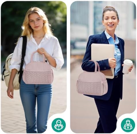 Coobiiya Cotton Quilted Lunch Bag,Cute Insulated Puffer Lunch Box for Women