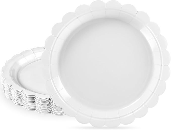 30 Pcs Dessert Plates Disposable, 7 Inch Scalloped White Plates Small Cake Birthday Plate for Wedding, Birthday, Bridal Shower