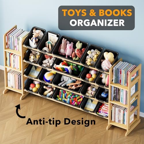 SpaceAid Toy Storage Organizer with 6 Shelves and 20 Bins, Toy Organizers Storage Bookshelf, Kids Bin Shelf Toys Box Bookcase for Bedroom Playroom Organization Room Decor, True Black