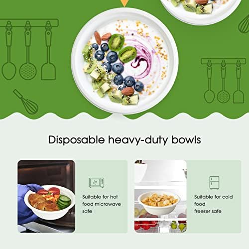 ECOLipak 150 Pack 16 oz Compostable Paper Bowls Disposable, White