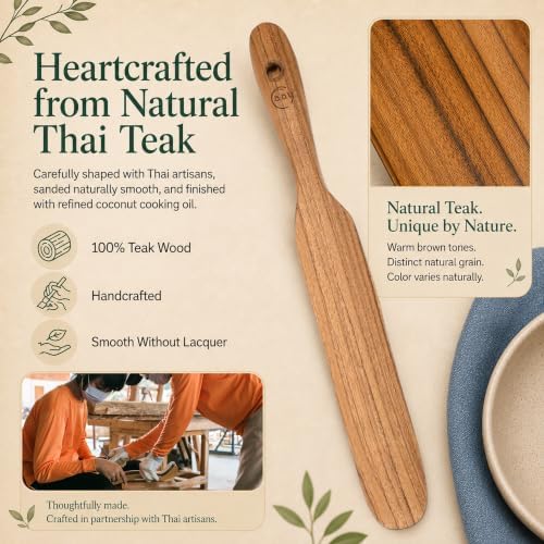 FAAY Teak Wooden Skinny Spurtle Spatula for Sourdough Starter & Jars