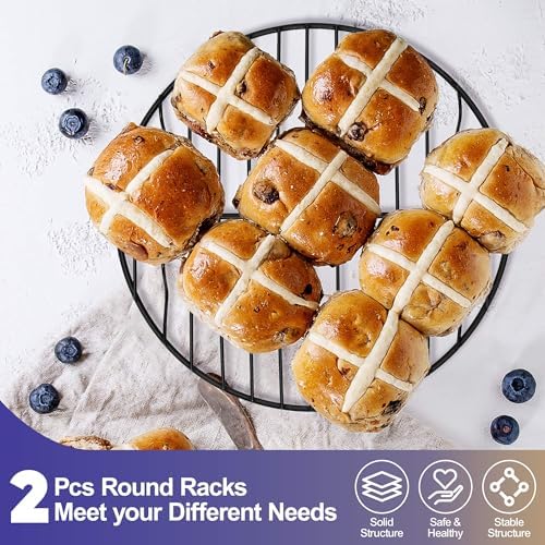 P&P CHEF 7.5 Inch Cooking Rack Round for Steaming Cooling, Black, 2 Pack