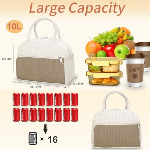 Coobiiya Corduroy Lunch Bag Lunch Box for Women Men, Reusable Cute Lunchbag - Leakproof, Insulated LunchBox Tote with Large Capacity