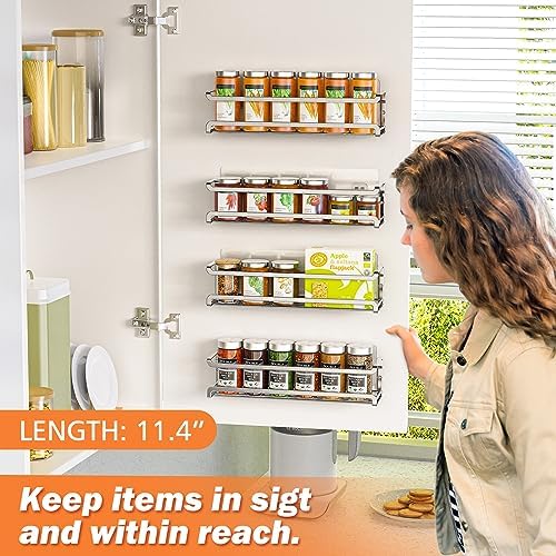 Bunoxea Spice Rack Wall Mounted 4 Pack, Chrome,For Spice Jars & Seasonings