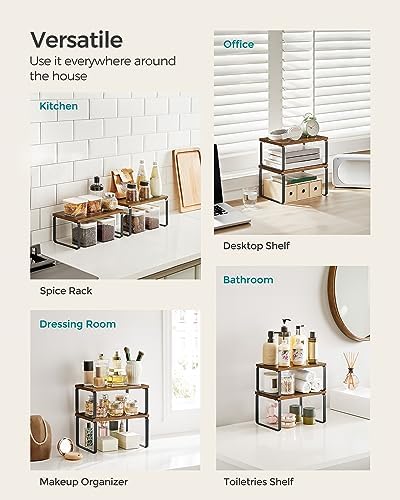 SONGMICS Cabinet Organizer Shelf, Set of 2 Spice Rack, Kitchen Storage