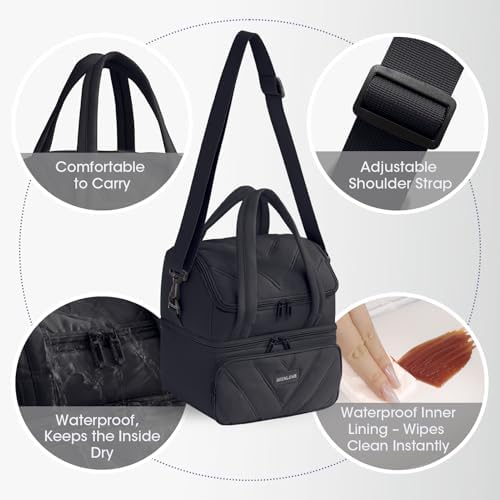 Double Decker Lunch Bag Women Men With Cup Holder, Black