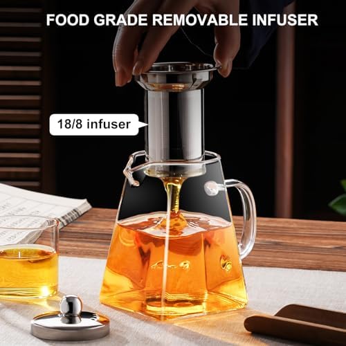 PARACITY Clear Glass Teapot with Infuser, Square 18.6oz Stovetop Tea Kettle