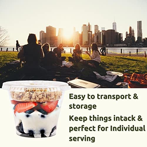 Aatriet 9 oz Clear Plastic Parfait Cups with Insert & Flat Lids No Hole - (50 Sets) Yogurt Fruit Parfait Cups for Kids, for Dips and Veggies, Take Away Breakfast and Snacks. No Leaking