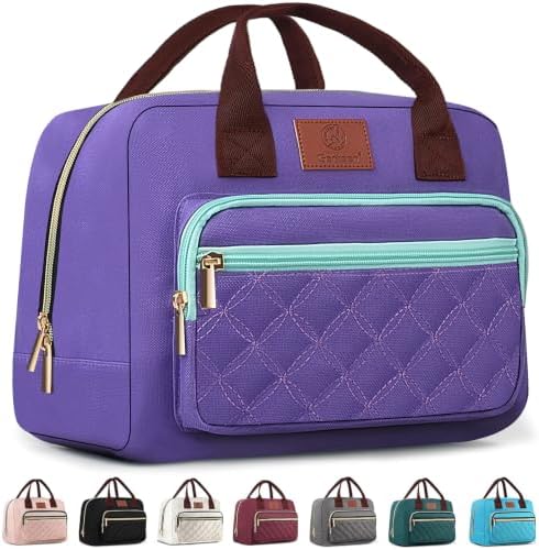 Insulated Lunch box for Women,Leakproof Quilted Thermal Lunch Bag, 14L Large Capacity Lunch Tote Bag Lightweight LunchBox Cooler for Work, School, Picnic or Travel with 2 Front Pocket -Purple