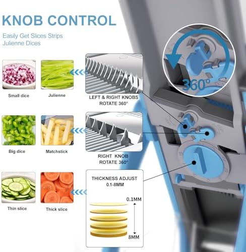 Safe Mandoline Slicer for Kitchen, Vegetable Chopper, Zucchini Spiralizer