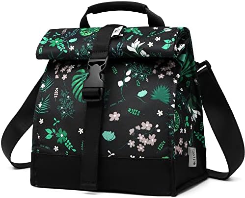 SUNNY BIRD Insulated Lunch Bag Rolltop Lunch Box (Floral & Foliage)