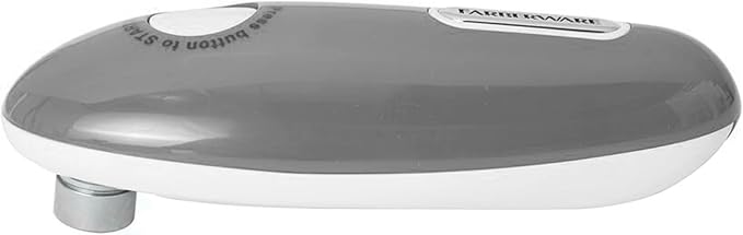 Farberware Compact Battery Operated Hands-Free Automatic Can Opener for any Size Can with Magnet to Safely Remove Lid, Seamless Opening Decreases Sharp Edges for Easily and Safely Opening Cans, Gray