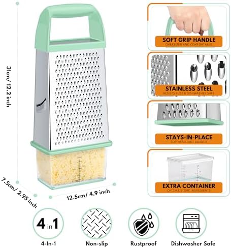 Cheese Grater With Container Box Grater Stainless Steel Kitchen Mint Green