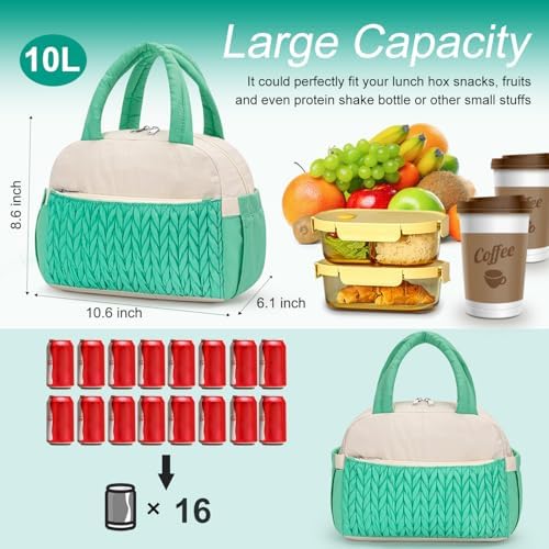 Coobiiya Lunch Box Lunch Bag for Women Men,Reusable Cute Lunch Pail bag,Leakproof,Insulated LunchBox Tote Compact 10L, Cooler Lunch Container for Work Travel Office