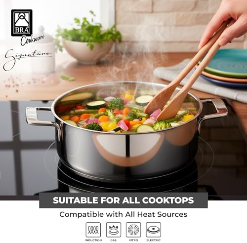 BRA COOKWARE Signature Stainless Steel Stock Pot w/Lid | 9.5 Inches 4 Qt