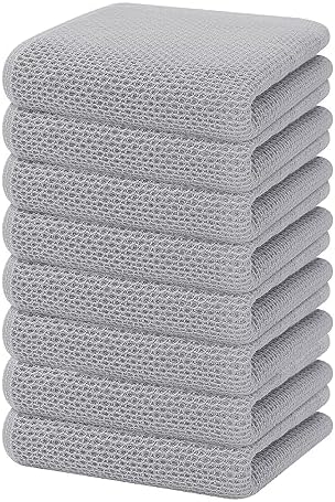 Homaxy 100% Cotton Waffle Weave Kitchen Dish Towels 8-Pack, Light Gray