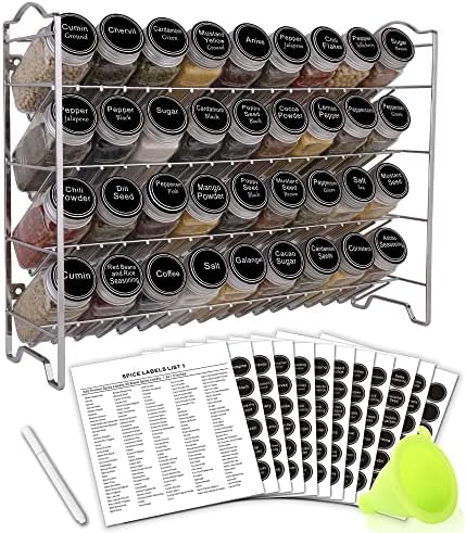 SWOMMOLY Spice Rack Organizer with 36 Spice Jars 4 oz and 396 Spice Labels