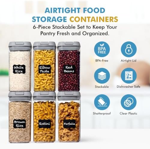 Shazo 6 PC 1.2L Airtight Food Storage Containers with Lids BPA Free Plastic