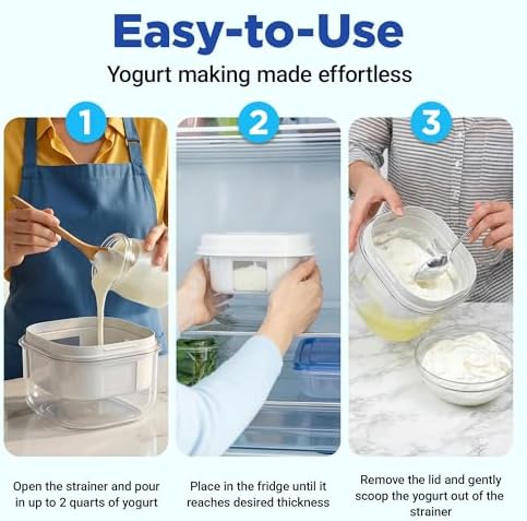 Ultimate Greek Yogurt Strainer, 2.3 Quart Fine Mesh Greek Yogurt Maker & Whey Separator for Thick High Protein Greek Yogurt, Labneh & Kefir, BPA-Free, Dishwasher Safe, Recipe Book
