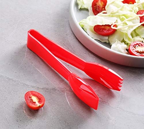 New Star Foodservice Utility Tong, High Heat Polycarbonate Plastic, Straight Edge, 6 Inch, Set of 12, Red