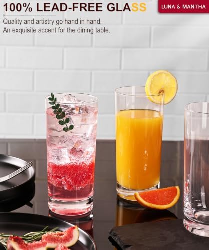 Drinking Water Glass Cups Set,Crystal Highball Glasses cups set of 4,16oz