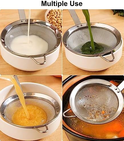5.5inch 304 Stainless Steel Fine Mesh Strainer for Kitchen, Colander-Skimmer with Handle, Metal Sieves Sifters