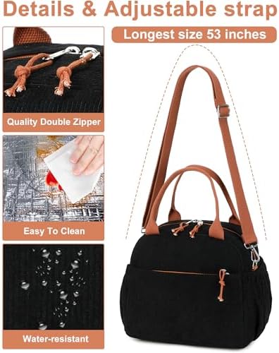 Bluboon Lunch Bag for Women Men Cute Corduroy Lunch Tote Bags Reusable Insulated Lunch Box Large Capacity Reusable Insulated Cooler for Work Picnic or Travel