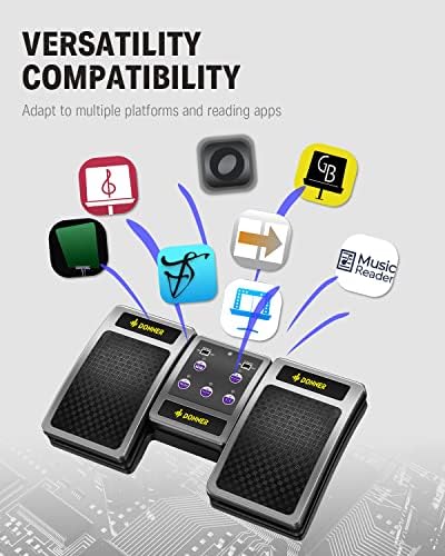 Donner Bluetooth Page Turner Pedal for Tablets and Phones Rechargeable Wireless Foot Pedal, Silver
