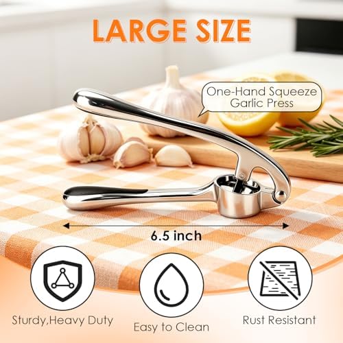 TACGEA Garlic Press Set, Heavy Duty Garlic Mincer Tool with Peeler & Brush