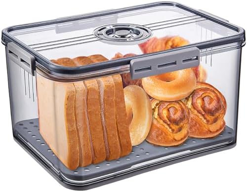Gifhomfix Bread Box Bread Boxes for Kitchen Counter Airtight, Time Recording Bread Storage Container with Lid, Bread Keeper for Homemade Bread, Toast, Bagel, Donut and Cookies, LARGE Grey