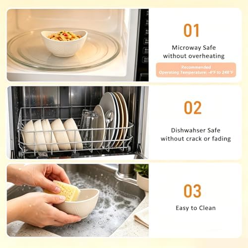 Dessert Bowls 10oz, Wheat Straw Bowls Set of 6, Unbreakable Plastic Bowls Reusable for Breakfast, Snack, Dessert, Side Dish, Microwave Safe Kitchen Bowls for Party, RV, Camping - Beige