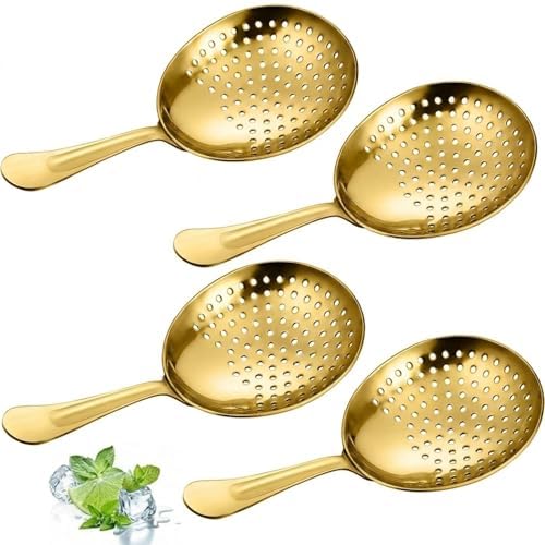Boao 4 Pack Julep Strainers Stainless Steel Strainer Cocktail Spoon, Gold