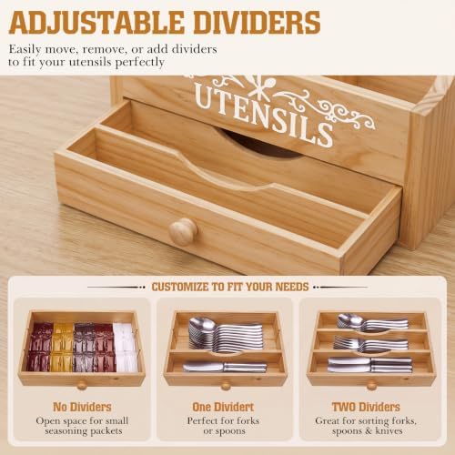 Wooden Kitchen Utensil Holder with Magnetic Knife Block, Natural