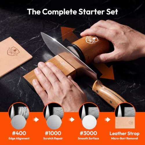 Rolling Knife Sharpener Kit with Diamond & Ceramic Discs, Angles 15° & 20°